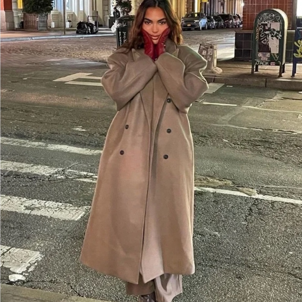 Source Unknown OVERSIZE GRANDPA COAT in Latte